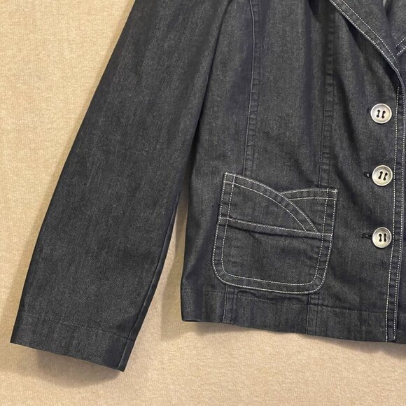 Cato Denim Jacket Women's XL Black Pockets Silver Metallic Thread - Picture 3 of 11